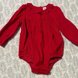 GAP Red Ruffled Long Sleeve Bodysuit